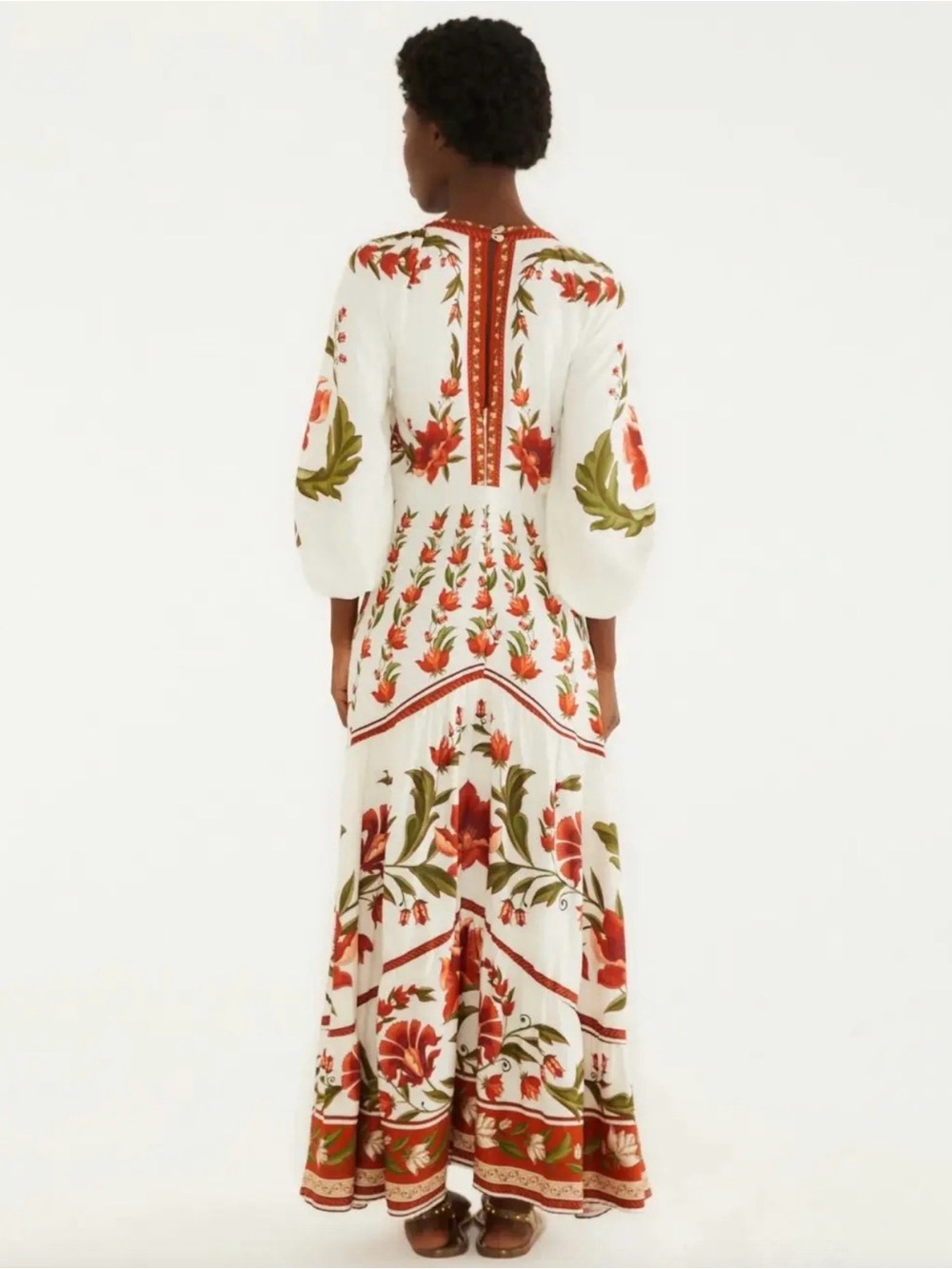 FARM Rio White Maxi Dress with Orange & Green Floral Print - Picture 3 of 3